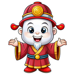 Cute God of Fortune Chinese New Year Illustration on transparent background