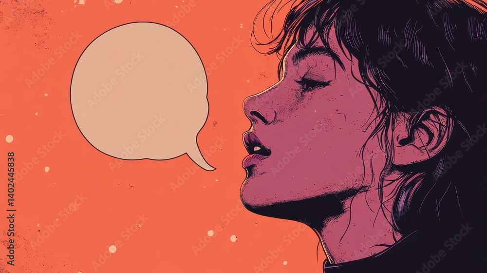 Aufkleber digital vector drawing of a person with a floating speech bubble illustration