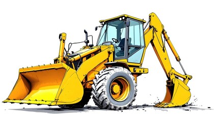 Yellow Excavator Illustration Powerful Construction Machinery