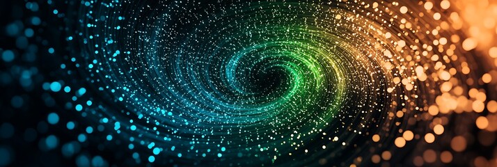 A stunning abstract swirl of vibrant colors and shimmering lights, evoking a sense of depth and motion, resembling a cosmic vortex.