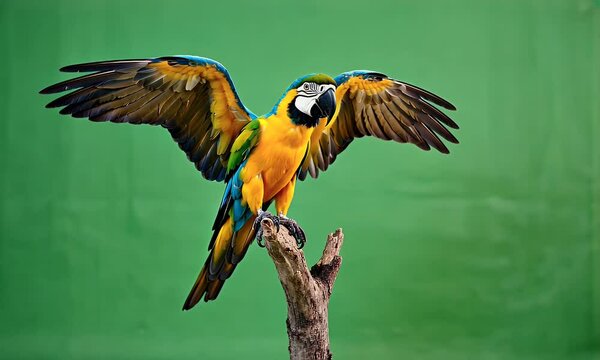 colorful parrot resting calmly on a branch in green screen video with clear background perfect for composition