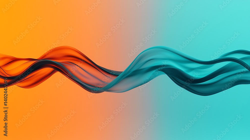 Poster abstract waves in vibrant orange and teal colors create a dynamic visual effect, evoking a sense of 