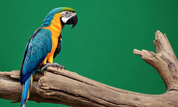 isolated green screen video features parrot sitting peacefully on a branch with vivid feathers for editing projects