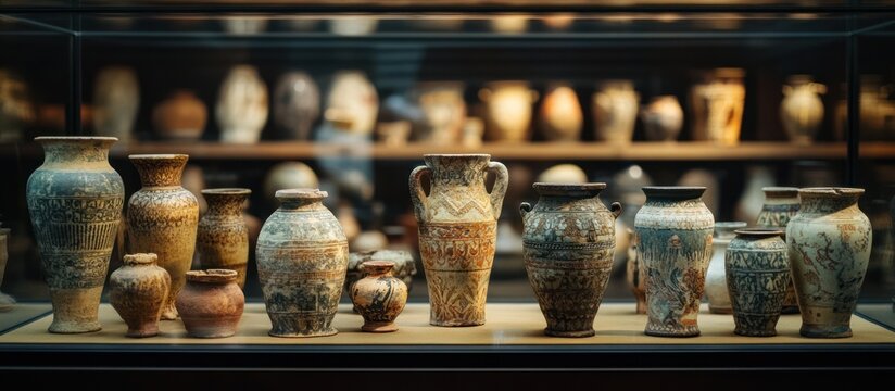 Ancient pottery display in museum