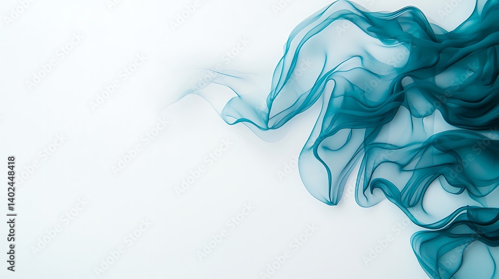 Poster a delicate, flowing teal fabric appears softly against a white backdrop, creating a serene and elega