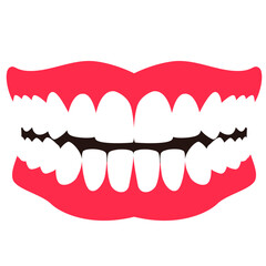 Vector cartoon mouth with white teeth and red lips. Bold, clean design suitable for emoji, dental content, education, stickers, comics, or playful character illustrations.
