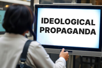 Ideological propaganda word text on tv screen
