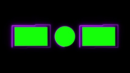 Neon green screen animation within the end screen frame for videos. YouTube channel, subscribe prompt, video preview, branding and editable template