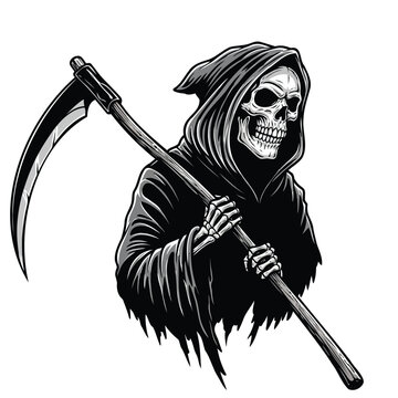 recommend clip art: Black vector illustration of a grim reaper with a pirate skull, sword art
