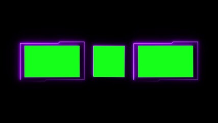 Neon green screen animation within the end screen frame for videos. YouTube channel, subscribe prompt, video preview, branding and editable template