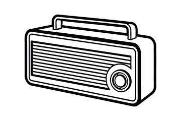 A black and white line art drawing of a mid-century modern radio.eps