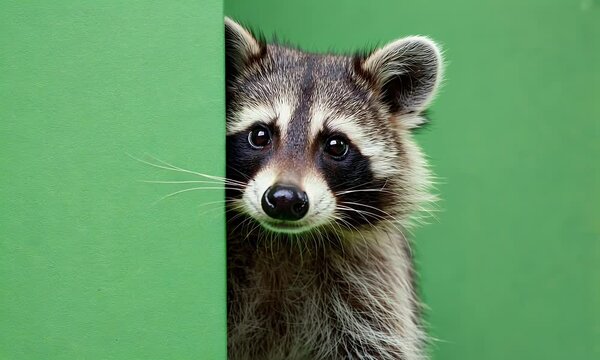 green screen video includes playful raccoon emerging from vivid green background for use in editing and visual compositions