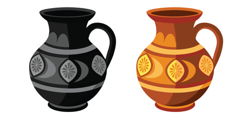 Ancient Greek Terracotta Water Jug, amphora is an old brown clay pottery vase, a traditional ceramic container with antique decoration