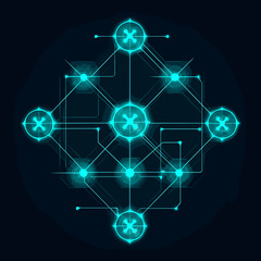Abstract Teal Network Design with Glowing Nodes