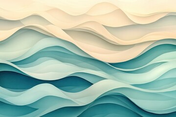 Abstract Teal and Beige Wave Pattern Design