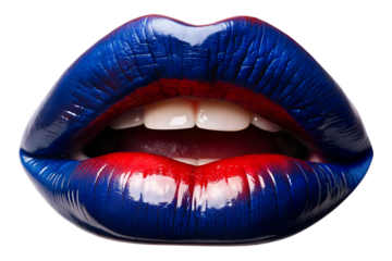 Playful Blue Lips with Tongue Sticking Out on Clear Background