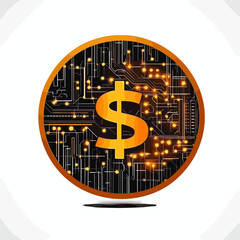 Digital Currency Symbol with Circuit Board Design