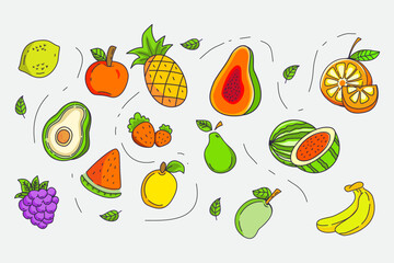 Vector Fruits Illustration Set flat design