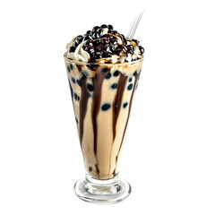Delicious Boba Milk Tea with Tapioca Pearls, Whipped Cream, and Chocolate Syrup on a Transparent Background Refreshing Taiwanese drink concept