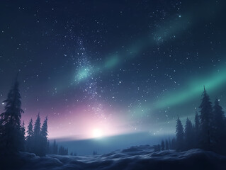 Fototapeta premium hyper-realistic sky filled with twinkling stars and gentle aurora ribbons