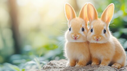Obraz premium Two adorable baby rabbits in a natural setting.