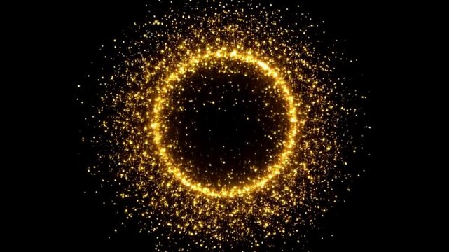 Sparkle transparent ring of golden glitter on black background. Ideal for luxury invitations, event decorations, and glamorous designs.