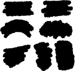 Grunge Ink Brushstroke and Paint Splash Vector Set. Dirty Artistic Design Elements with Splatter, Blots, and Hand-Drawn Stains Isolated on White Background.