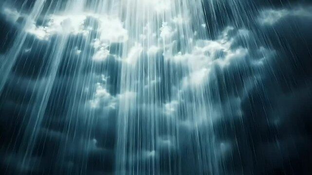Dark Storm Clouds with Heavy Rain and Light Beams