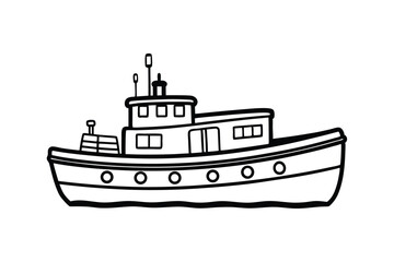 Obraz premium A black and white line art drawing of a vintage tugboat.eps
