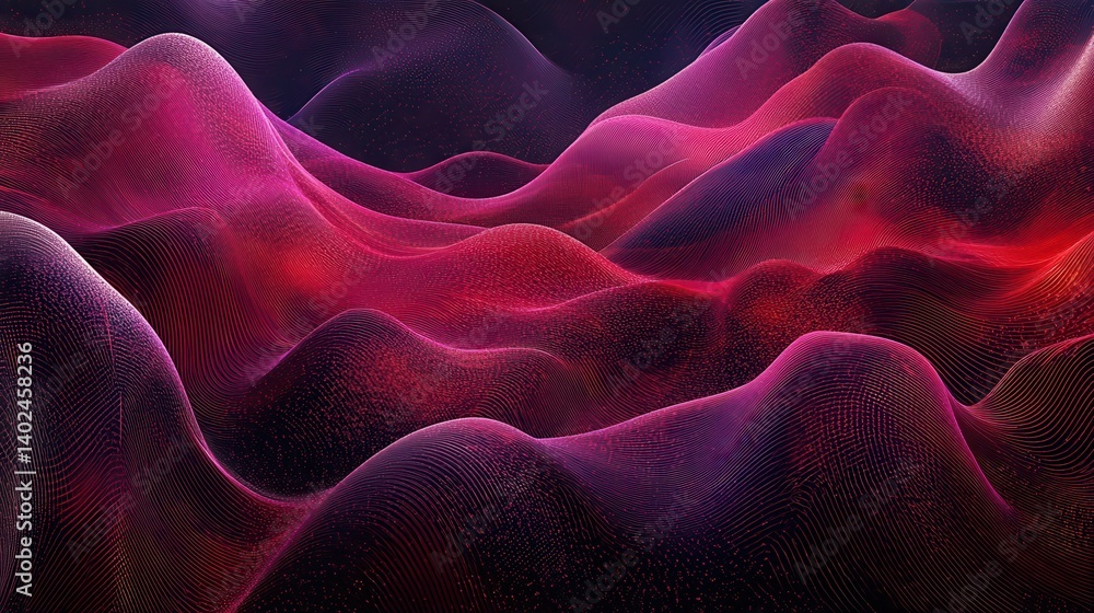 Poster dot red purple wave line light gradient dark background. abstract. technology big data digital backg