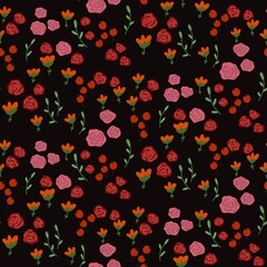 Retro Floral Pattern on Black Background