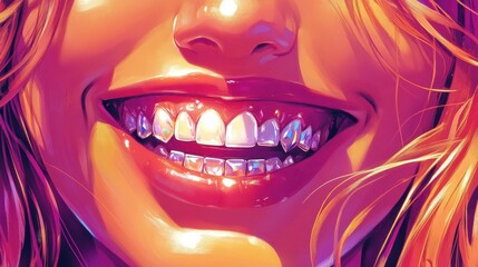 Naklejka premium Close-up of a smiling woman with teeth gems illustration