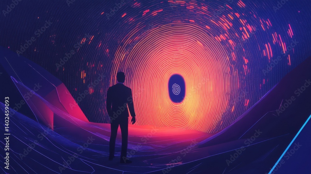 Poster digital fingerprint data processing action virtual environment graphic visualization technology cybe