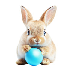 Cute easter bunny rabbit holding blue egg adorable animal pet spring holiday celebration photo image 100 on transparent background