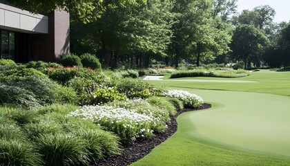 Lush Golf Course with Flower Beds, and Landscaping
