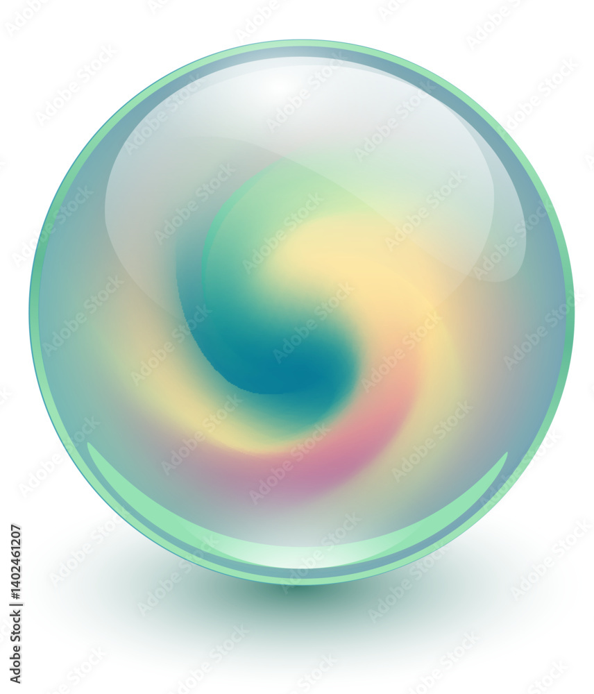 Aufkleber glass ball with abstract green spiral shape inside, shiny sphere with interesting marble pattern.