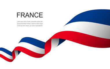 France flag on Waving ribbon, France Independence Day.