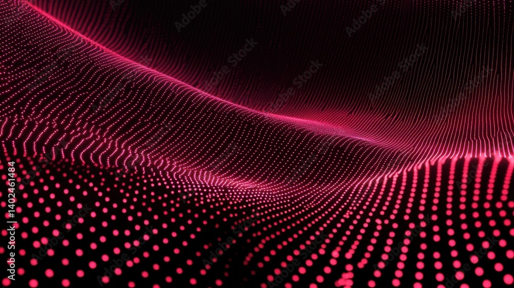 Poster technology digital wave background concept.beautiful motion waving dots texture with glowing defocus