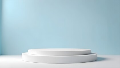 Minimalist White Podium on Light Blue Background