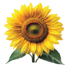 Close up of a beautiful sunflower blossom with bright yellow petals bloom on transparent background