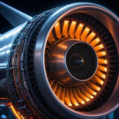 Fototapeta premium Close-up of Illuminated Airplane Jet Engine