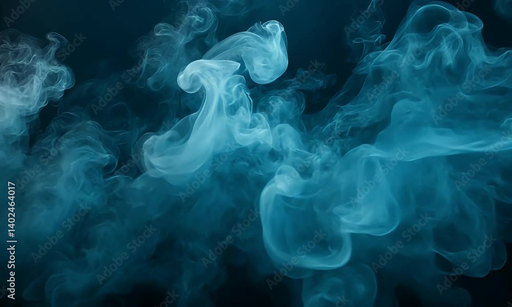 Sticker abstract blue smoke clouds flowing in dark background creating ethereal and mysterious atmosphere