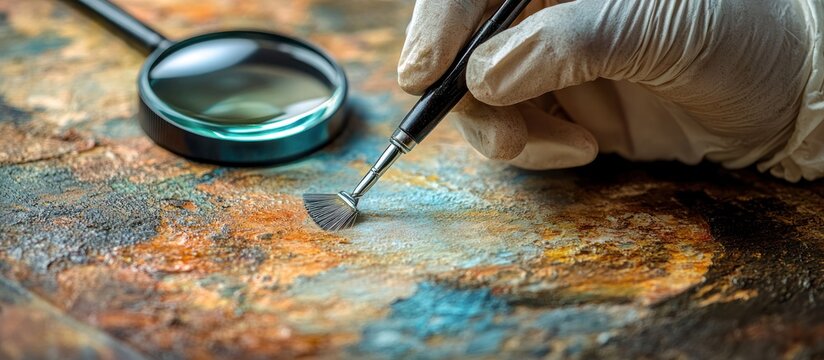 Art Conservationist Cleaning Painting