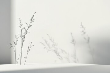 Minimalist plant shadows on a white surface