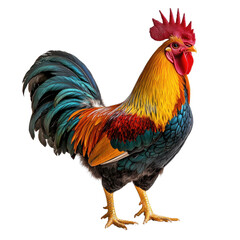 Fototapeta premium Colorful rooster chicken poultry farm animal isolated on black background on transparent background