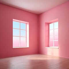 Obraz premium Empty Pink Room with Sunlight Streaming Through Windows