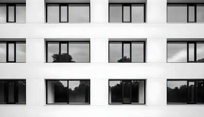 Modern White Building Facade with Black Windows