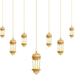 Set of Islamic Muslim Ramadan Lanterns Hanging Gold Color