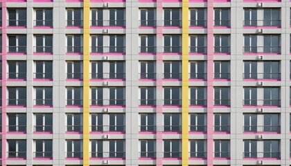 Modern Apartment Building Facade with Pink and Yellow Accents