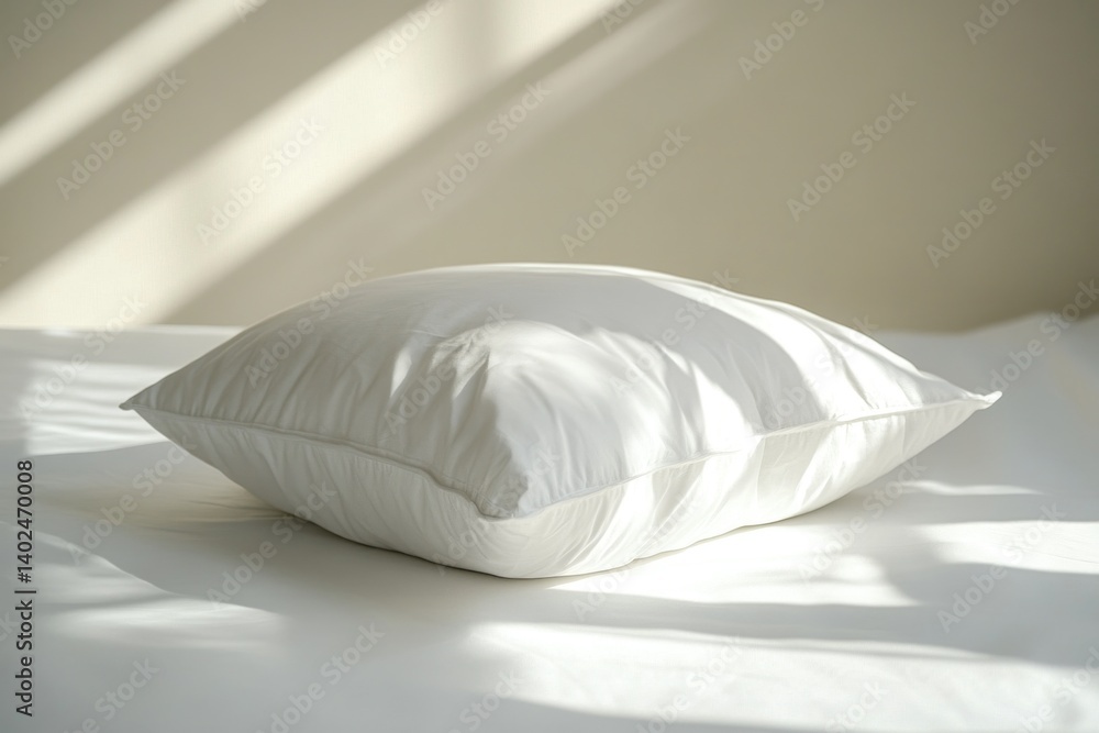 Aufkleber soft white pillow placed on a pristine white background, illuminated by soft natural light creating 